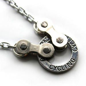 Cycling Stamped Steel With 2 Bike Chain Links Necklace