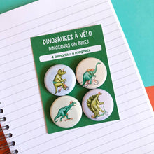 Dinosaurs on Bikes Fridge Magnets  (set of 4)