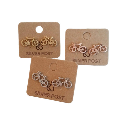 Bicycle Stud Earrings, Gold or Silver