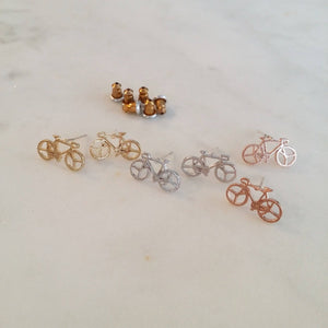 Bicycle Stud Earrings, Gold or Silver