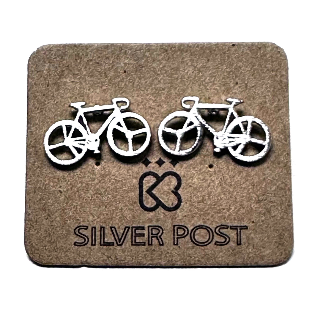 Bicycle Stud Earrings, Gold or Silver