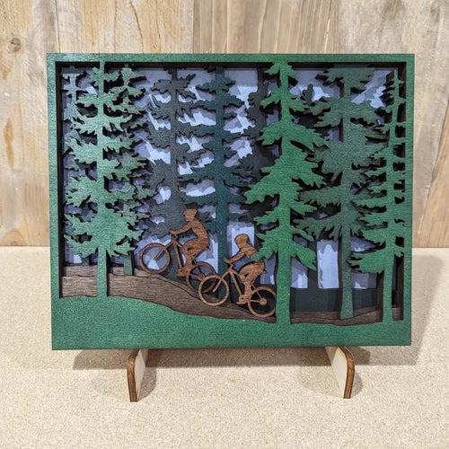 Layered Two Bike Riders Trees Art Medium Size 8.5