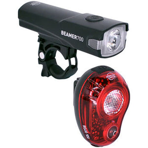 Planet Bike Beamer 700/Rojo 100 Headlight/Taillight Set - 700/100 Lumen, USB Rechargable, Black