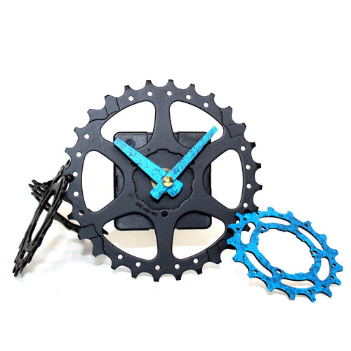 Funky Scattered Gears Desk Clock, Black and Blue