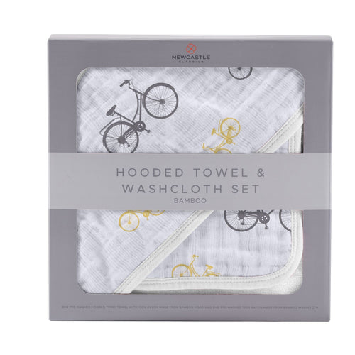 Vintage Bicycle Hooded Towel & Washcloth Set