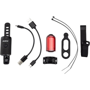 MSW Tigermoth 100 USB Recharable Light Set includes 100 Lumen Headlight and 20 Lumen Taillight
