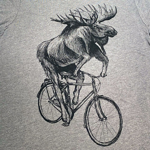 Moose on a Bicycle T-Shirt, Men's, Gray