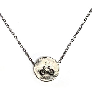 Stamped Circle Necklace, Bicycle or Buffalo