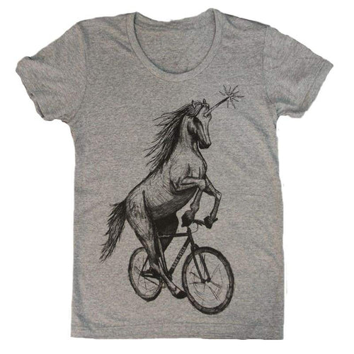 Unicorn on a Bicycle T-Shirt, Women's, Gray