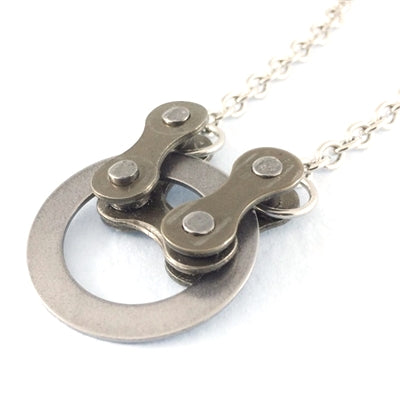 Bike Chain with Steel Circle Necklace