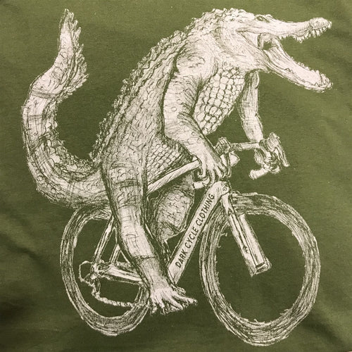 Gator on a Bicycle T-Shirt, Unisex, Olive